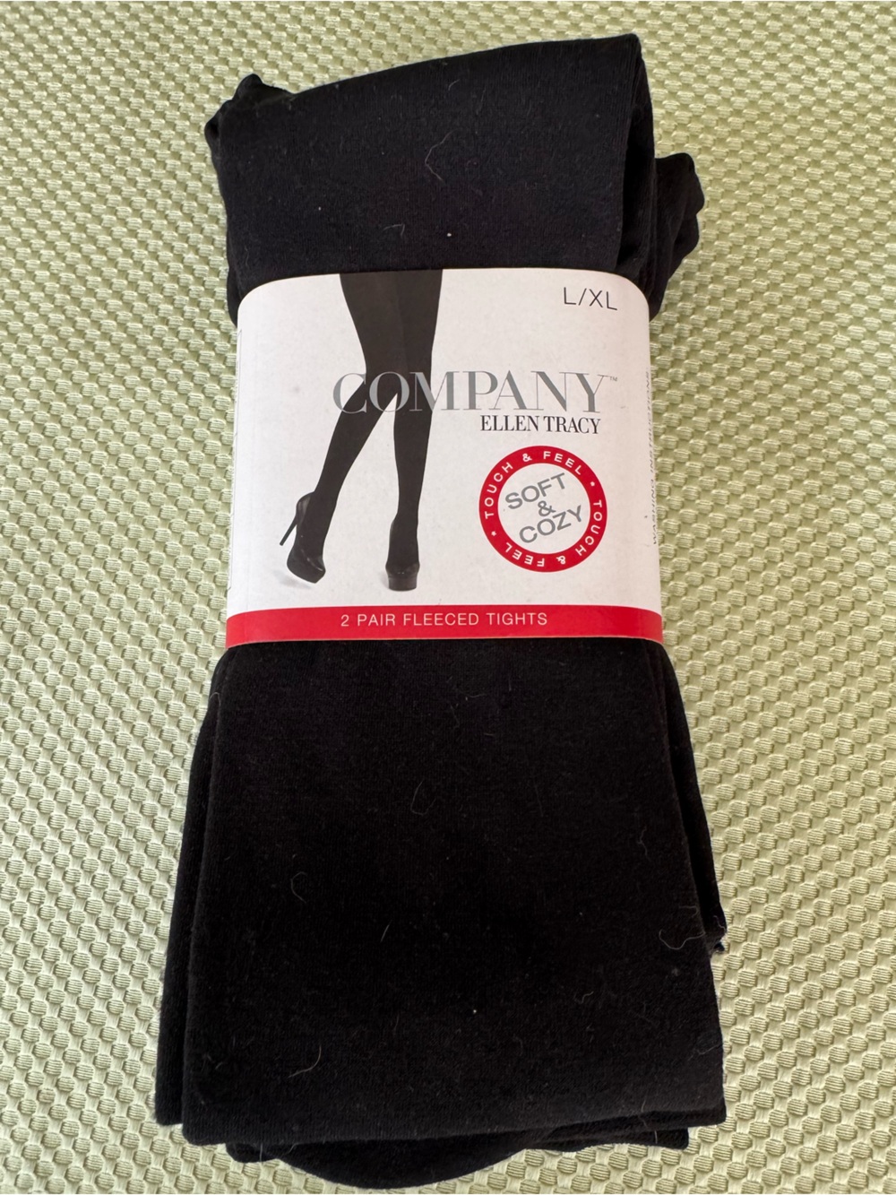 Ellen Tracy Company L/XL Black - 2 Pair Fleece Lined Tights. NWT